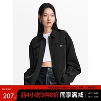 太平鸟女装衬衫光泽感缎面外套长袖秋独特气质女士衬衣 黑色 M