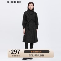 S.DEER圣迪奥2022年春高领A字黑色气质长款风衣外套女装S22181801 黑色/91 M/165