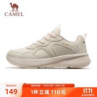 骆驼（CAMEL）运动女鞋革面防泼轻便软底慢跑鞋子 X24C30L4642 奶油棕 40