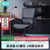 黑白调P2Pro人体工学椅电脑椅办公椅学习椅久坐电竞椅子人工力学座椅 P2 Pro二代曜黑 【麦肯基4D腰托 4D联动扶手 3D颈枕 波纹特网】 无脚托