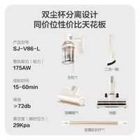 苏泊尔(SUPOR)家用无线手持长续航吸尘器大吸力大功率广角巨幕长距绿光显尘除螨宠物毛发防缠绕SJ-V86-L乔迁礼物