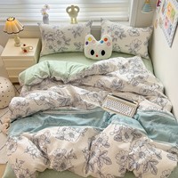 多兰诗（Duolanshi）小清新植物羊绒四件套 ins卡通田园花卉床上用品套件S 油画花韵 1.2米 床单款 被套150*200 三件套