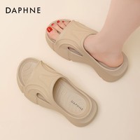 达芙妮厚底一字拖鞋女2026夏季新款时尚沙滩鞋百搭小个子增高凉鞋JD 卡其色 35-36