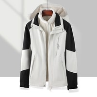 德尔.默克(Delmerk)山系冲锋服男女上衣三合一可拆卸两件套防风耐磨登山服外套 女款 象牙白【三合一两件套】 M