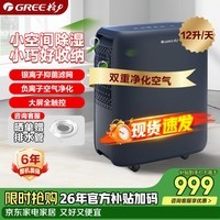 格力(GREE)【轻音小巧+空气净化】除湿机抽湿机家用12升/天单间≤24㎡雨季回南除潮防霉负离子净化DH12ENA1A