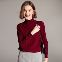 帕罗(PALUOPO)休闲百搭100%山羊绒衫女士秋冬基础多色半高领针织保暖毛衣 红色 半高领 L 165/105