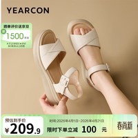 意尔康女鞋 凉鞋女士2026夏季新款外穿厚底增高软底透气小香风百搭休闲 米白 38