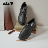 百思图2026夏季新款【轻奢牛皮】休闲皮鞋简约时尚商务通勤男鞋67150BM6 黑色（经典款） 38