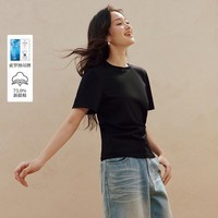 茵曼(INMAN)简约凉感索罗纳收腰短袖T恤2026夏季女装新款圆领宽松上衣 黑色 M