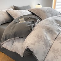 兰芮（Lanrui）A类全棉磨毛色织提花100%新疆棉单双人套件 叠韵 1.5/1.8m 床单款 被套200*230cm