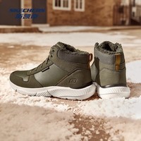 斯凯奇(Skechers)秋季新款男士绑带高帮鞋舒适保暖加绒柔软舒适鞋子 橄榄绿/OLV 41