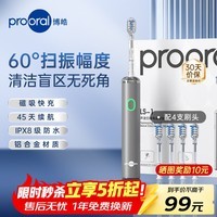 博皓（prooral）电动牙刷铝合金成人扫振自动牙刷磁吸充电情侣牙刷便携 智能牙刷软毛刷头 男女士专用 LS-1 银色