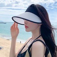 达芬奇密码空顶遮阳帽 ins遮脸防晒帽旅游骑车透气清凉太阳帽 白色