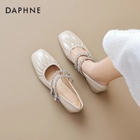 达芙妮银色单鞋女新品2026春夏爆款软底芭蕾舞鞋法式浅口玛丽珍女鞋JD 米白色双带【4cm粗跟】 36
