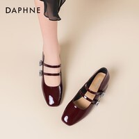 达芙妮玛丽珍女鞋2026春季新款粗跟方头高跟鞋女复古浅口皮鞋单鞋女JD 酒红色【4.5cm粗跟】 38