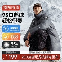 京东京造冬季黑金鹅绒服保暖抗寒三防户外运动羽绒服男长款外套 中灰色XL