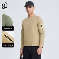 90分运动户外长袖男装休闲百搭圆领柔软舒适上衣T恤轻质露营卫衣 卡其色 L (170) (适合60-65kg)