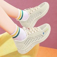 2026款夏季老北京布鞋女飞织鞋软底妈妈运动鞋防滑时尚休闲鞋t 米色 35