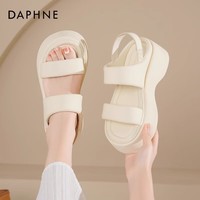 达芙妮厚底凉鞋女2026新款夏季外穿配裙子百搭增高沙滩软底凉鞋女JD 温柔米白【6cm厚底】 35