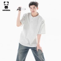 HIPANDA你好熊猫POLO衫男2026春夏新款纯色百搭宽松短袖T恤打底衣服男 白灰 XL