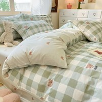 AIDLI 纯棉床上四件套40支纯棉 被套床单被罩床上用品双人全棉套件 格子小熊 四件套 床单款 (被套200*230cm)