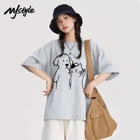 MJ STYLE纯棉宽松短袖T恤女2026春夏新款显瘦卡通猫狗慵懒风休闲百搭上衣