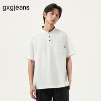 gxgjeans男装 白色基础简约宽松亨利领短袖t恤男生 25夏新品 白色 XL (180)