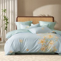 水星家纺出品百丽丝床上三/四件套100%纯棉 全棉印花套件 被套床单枕套 花卿(100%全棉&绵柔亲肤) 1.5米床， 床单款 被套200*230cm