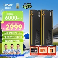 雷克沙(Lexar)DDR5 6000 32GB(16GB×2)套条 电竞RGB灯条台式内存条 CL36 国产颗粒 Thor雷神之刃二代 黑色