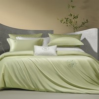 水星家纺出品百丽丝床上四件套 100%纯棉长绒棉 全棉印花套件 舒适被套床 烟绯绿【60支高密贡缎&中式刺绣】 床单款 1.5米床，适配200*230cm被芯