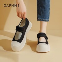 达芙妮薄款帆布鞋女2026春季爆款丑萌大头鞋时尚百搭休闲鞋厚底小白鞋 黑色 37