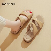 达芙妮凉拖鞋女2026新款夏季外穿厚底防滑百搭软底休闲一字拖鞋 杏色 35