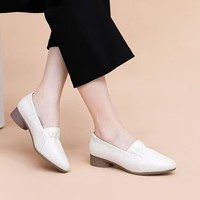 慕芹茹单鞋女鞋软皮软底一脚蹬妈妈鞋女鞋 米白色 35