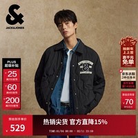 杰克·琼斯(JACK&JONES)25年男装秋冬翻领字母时尚短款轻薄鸭绒羽绒服男衬衫夹克保暖外套 E41黑色 M 175
