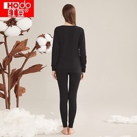 红豆（Hodo）红豆内衣秋衣秋裤纯棉套装纯色低圆领打底衫裤 女款魅惑黑 L 170/95