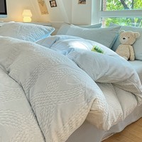 兰芮A类牛奶绒雕花保暖冬季四件套 麦芮-蓝1 1.5/1.8m床 床单款 被套200*230cm