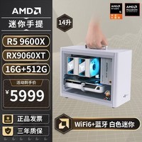 AMD锐龙R5 9600X/7500F/5060TI/9060XT显卡学生宿舍纯白mini迷你主机台式电脑主机组装小电脑DIY整机 配置五丨R5 9600X/RX9060XT
