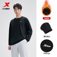 特步钜惠卫衣百搭上衣宽松休闲打底衫卫衣卫裤运动服长袖t恤衫 正黑色-冬款加绒-0133 XL