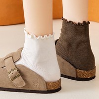 古今(GUJIN)5双装袜子女士木耳边短筒袜中筒袜秋冬季棉袜