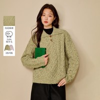 茵曼（INMAN）2025冬季女装新款温柔花纱绞花肌理毛衣半开襟套头宽松针织衫 松花绿 M