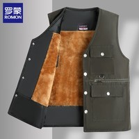 罗蒙（ROMON）保暖加绒马甲男士坎肩2025冬季新款多口袋工装背心马夹爸爸装 军绿 3XL 建议（160-170斤）