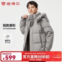 坦博尔（Tanboer）2025新款防风可脱卸帽羽绒服男短款户外休闲秋冬厚外套 晴雾色 L (175) 建议体重120斤-140斤