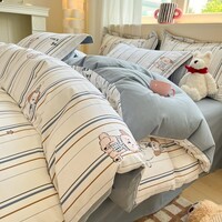 AIDLIA类100%全棉磨毛四件套印花单双人四件套 A趣味小狗 1.5/1.8m床 床单款 被套200*230cm