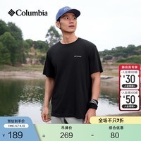 Columbia哥伦比亚户外26春夏新品男女圆领透气运动短袖T恤AE8963 010 黑色 XL (185/104A)