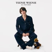 Teenie Weenie小熊睡衣男士家居服套装舒适柔软亲肤长袖翻领套头情侣款 星云双熊丨雪纺丝丨男-海军蓝 M