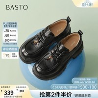 百思图2026春商场新款英伦风乐福鞋厚底牛津鞋皮鞋女单鞋BV022AM6 黑色 34