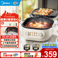 美的(Midea)电饼铛 可拆洗大火力速热 三明治机早餐机煎饼锅 方形蒸汽煎烤悬浮加深加大烤盘烙饼 双盘加深烤涮|JKC2875