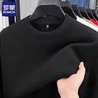 罗蒙（ROMON）纯色圆领卫衣男士2025秋季冬季宽松休闲加绒长袖打底衫外套男上衣 黑色 常规 XL (建议体重125-140斤)