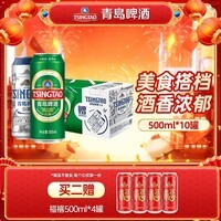 青岛啤酒(TsingTao)原麦汁浓度经典10°P 白啤11°P大罐手提送礼盒装8经典+2白啤 500mL 10罐