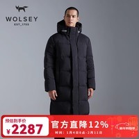 WOLSEY长款PolarX鸭绒服男户外拒水防风寒保暖连帽面包服加厚外套 暗夜黑色 L 175
